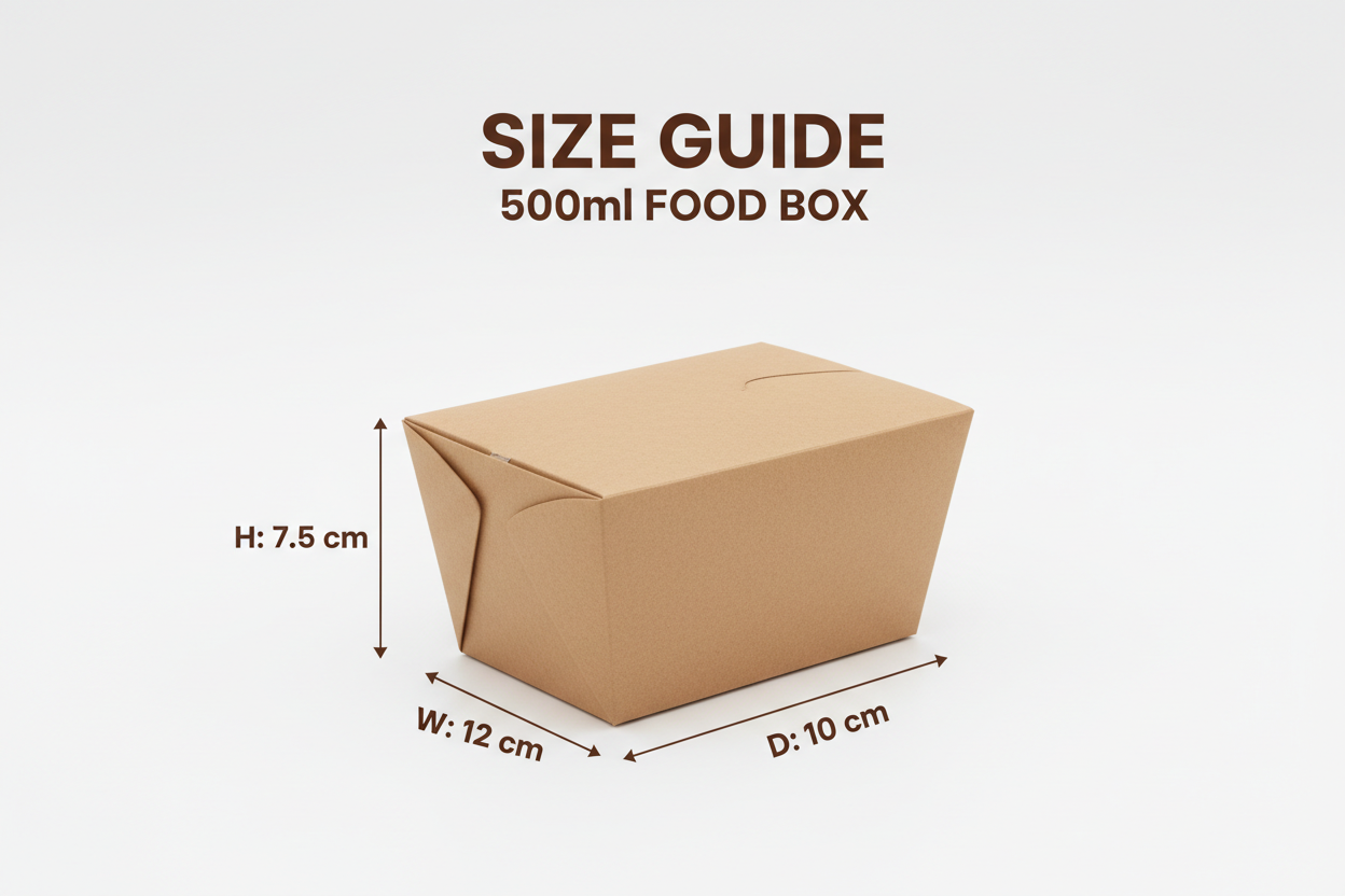 Size guide kraft paper food box 500ml