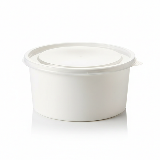 Round white PLA food container 1500ml with transparent lid