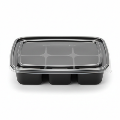 Black PLA 5 compartment container front view