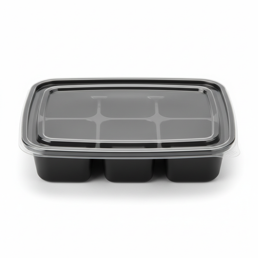 Black PLA 5 compartment container front view