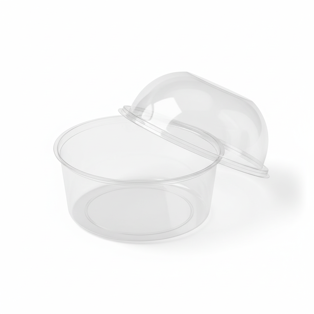 Round transparent 1500ml PLA container lid open