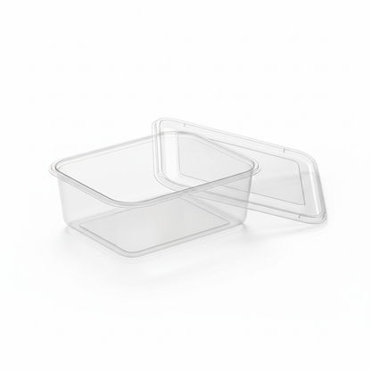 Rectangular transparent PLA 500ml lid open