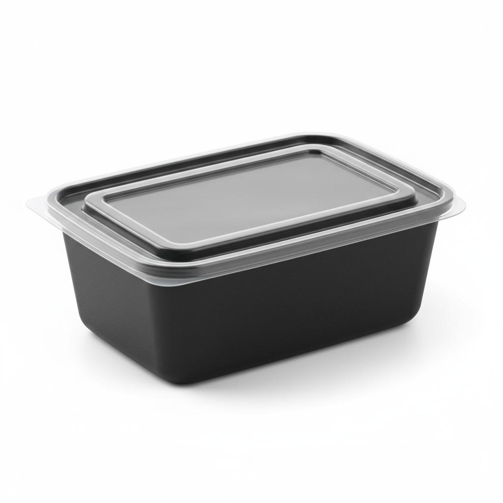 Black PLA food container 250ml with transparent lid