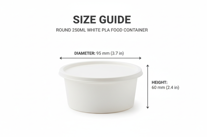 Size guide round white 250ml PLA container