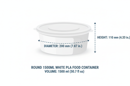 Size guide round white 1500ml PLA container
