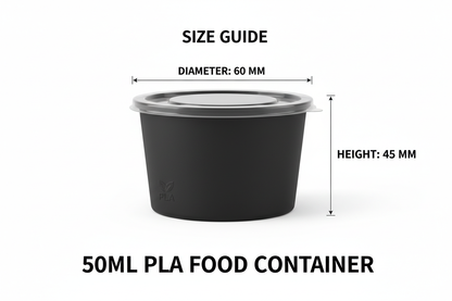 Size guide for black 50ml PLA container