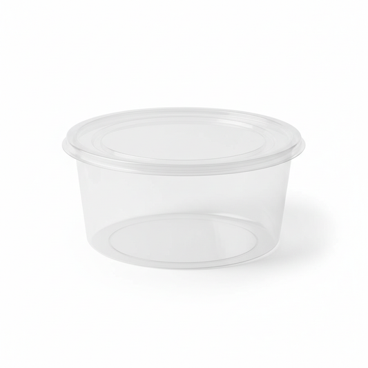 Round transparent PLA food container 750ml with clear lid
