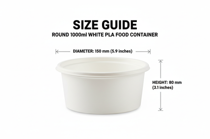 Size guide round white 1000ml PLA container
